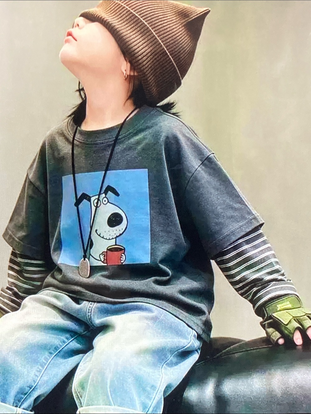 Kids Charcoal Layered-Look Dog Graphic Sweatshirt - Picture 5 of 6